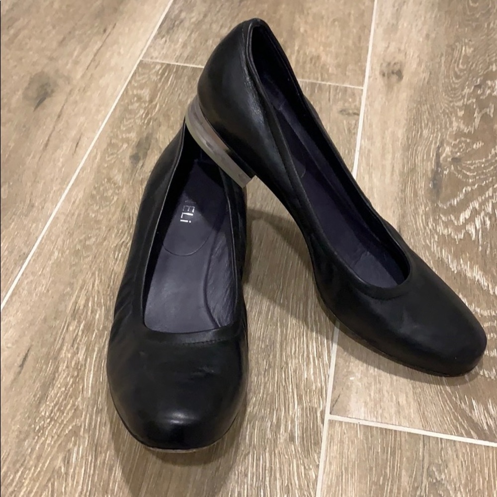 Vaneli Black flats with Clear heel